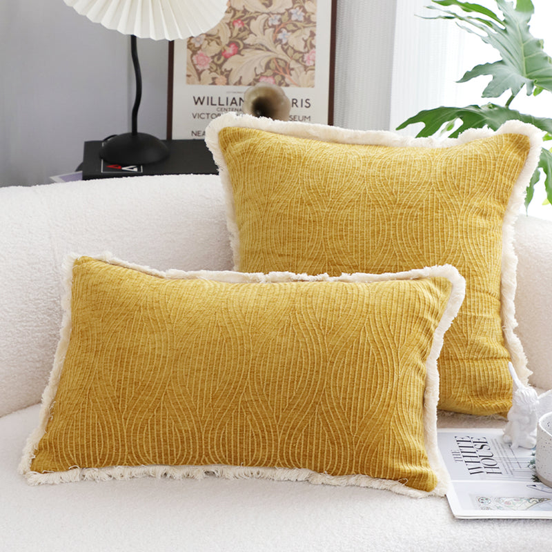2X Throw Pillow Polyester Cotton Blend Chenille 35x55x18cm Turmeric Yellow