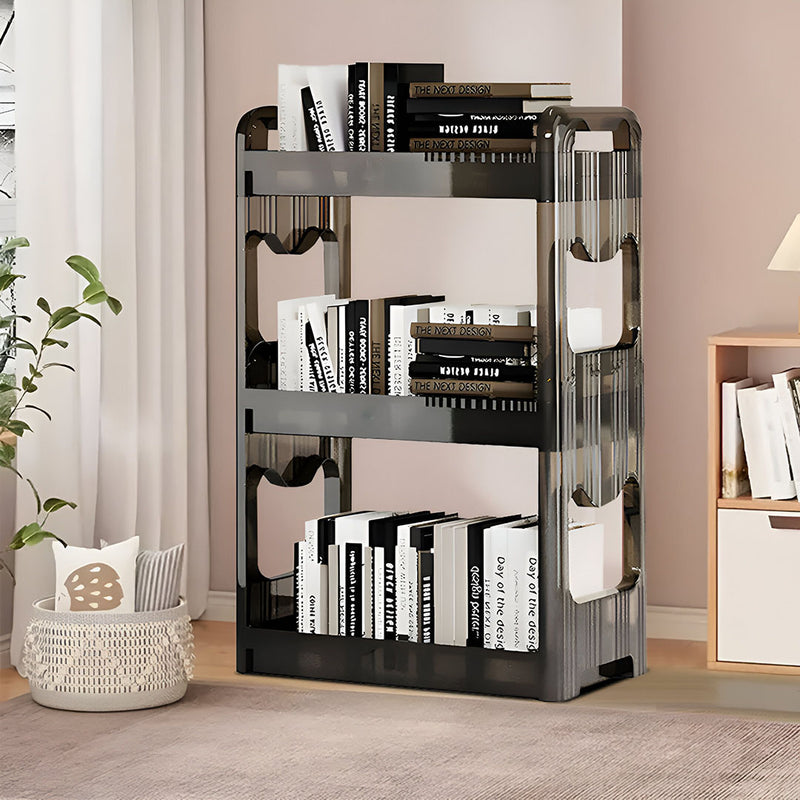Black Plastic 3 Tier Bookshelf Cosmetic Storage Rack 38x24x62cm With Wheels