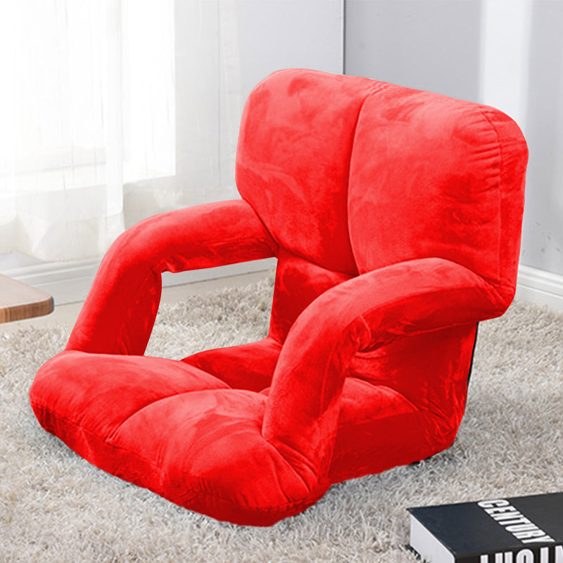 Foldable Floor Recliner Chair Adjustable Flannel Lounge with Armrest Red