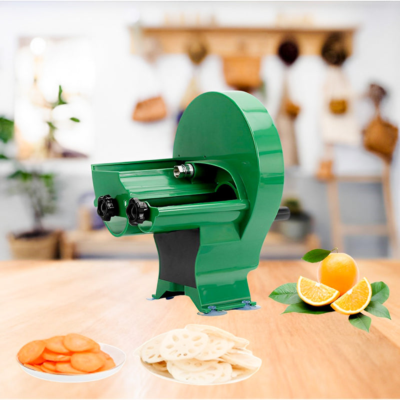 Manual PVC Fruit Vegetable Cutter 26cm Stainless Steel Blades Non Slip Green
