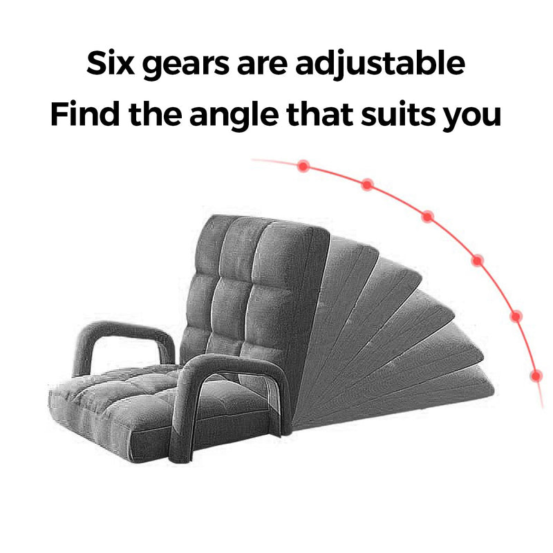 Foldable Floor Recliner Chair Adjustable Armrest Ergonomic Grey Linen Fabric