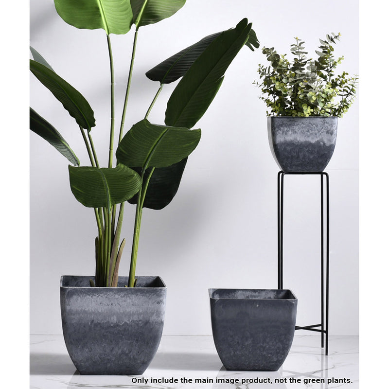 2X 27cm Weathered Grey Square Resin Tapered Planter Indoor Cement Look