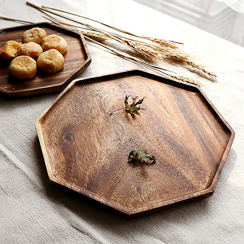 2X 25cm Octagon Acacia Wood Serving Tray Charcuterie Board Oak