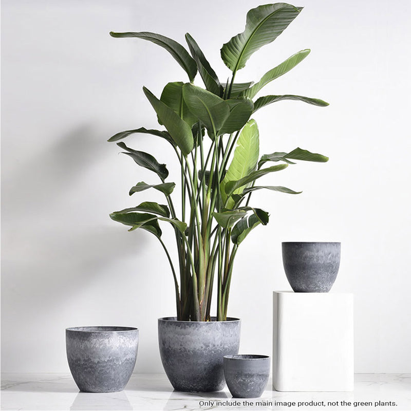 27cm Weathered Grey Round Resin Flower Pot Cement Pattern Indoor Planter