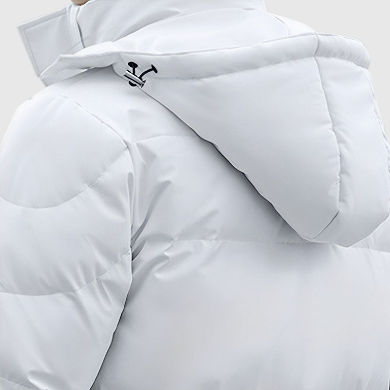 White 2XL Long Hooded Down Jacket Polyester Shell Warm Lightweight