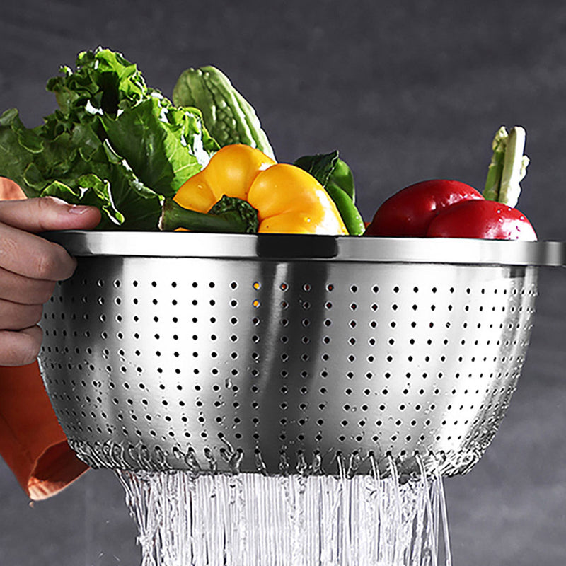 2X Stainless Steel Nesting Basin Colander Set of 3 Kitchen Strainer Bowls