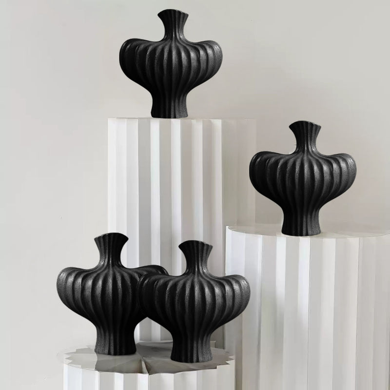 2X Ceramic Large Ornament Vases 28X30cm Matte Black Countertop Decor