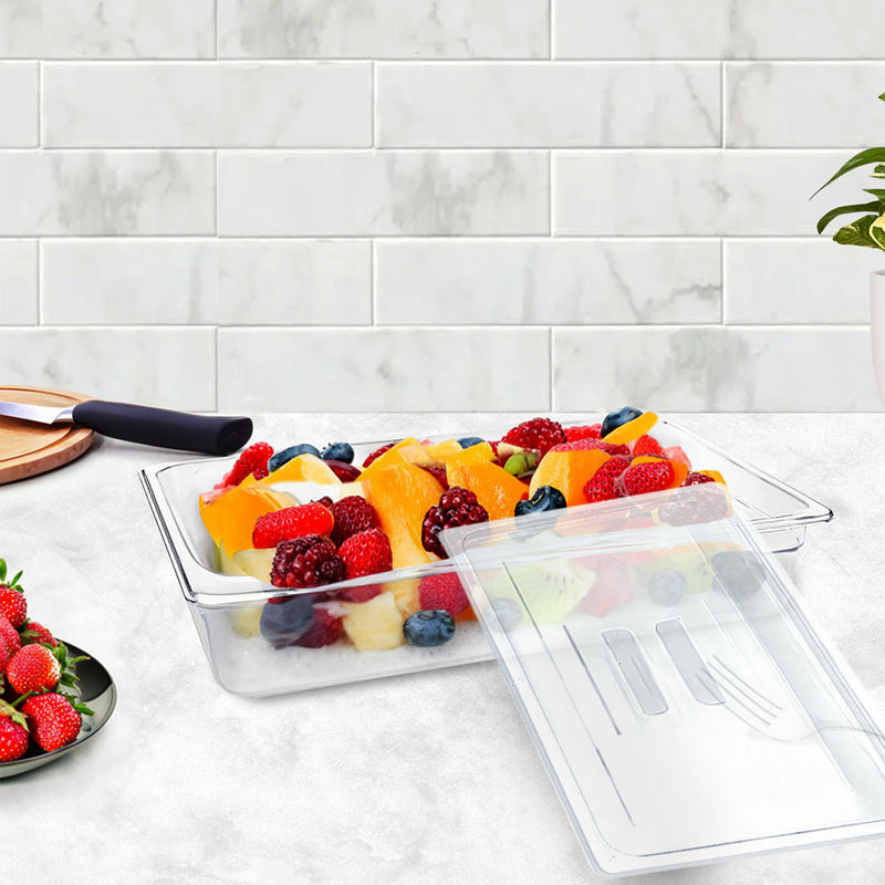100mm Clear Polycarbonate Gastronorm Pan 53x32.5x10cm Bundle of 6 With Lid