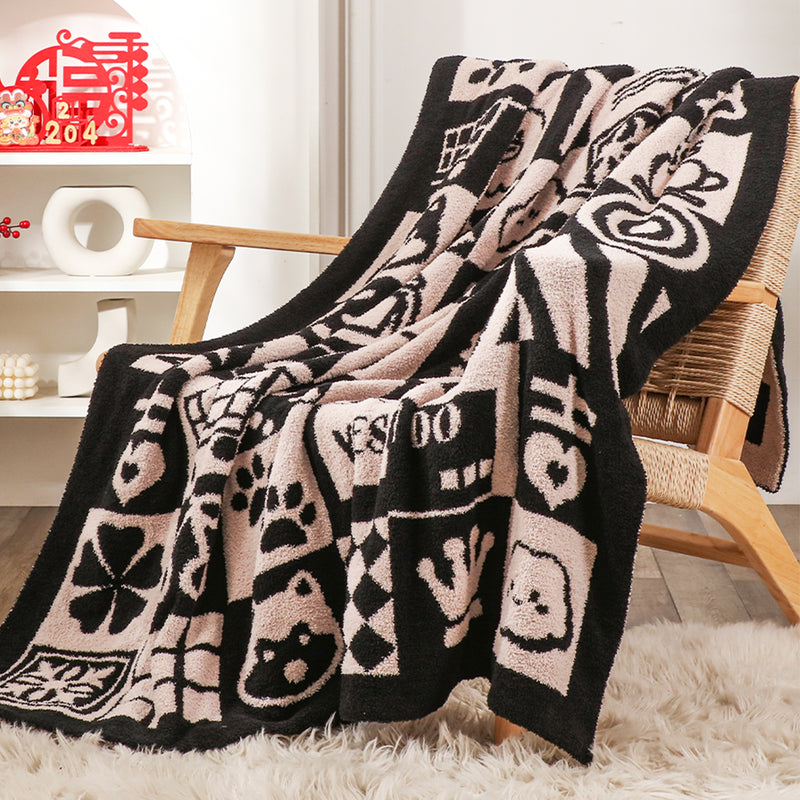 2X 130x160cm Plush Polyester Throw Blanket Black And White Limited Edition