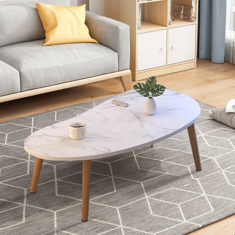 2X 80x40x50cm White Stone Pattern Coffee Table Wood Legs Modern Nordic