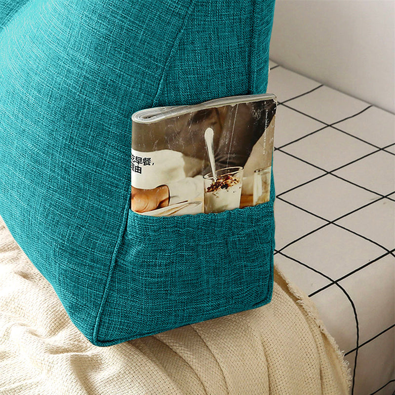 2X 150cm Triangular Wedge Backrest Pillow Polyester Pp Blue Green Side Pocket