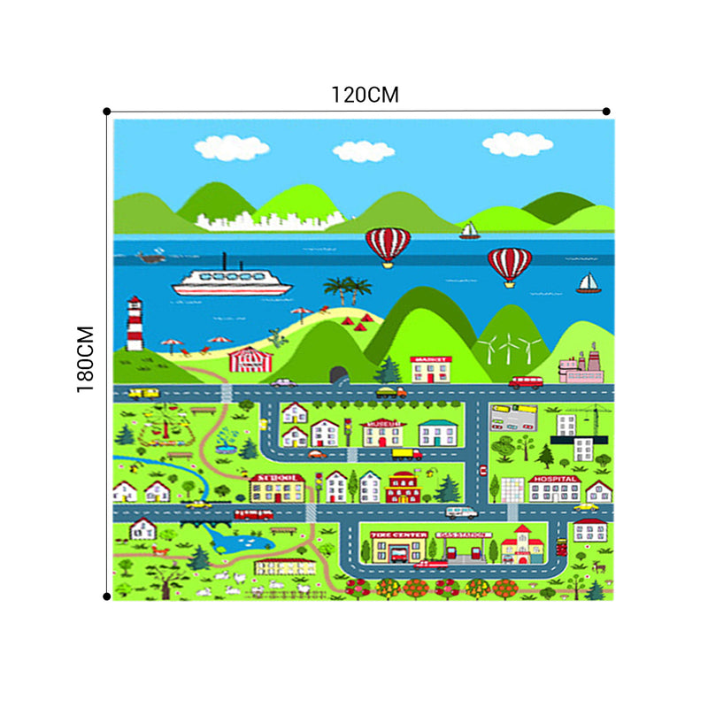 2X Kids Area Rug Street Map Play Mat Polyester 120x180cm Multicolor