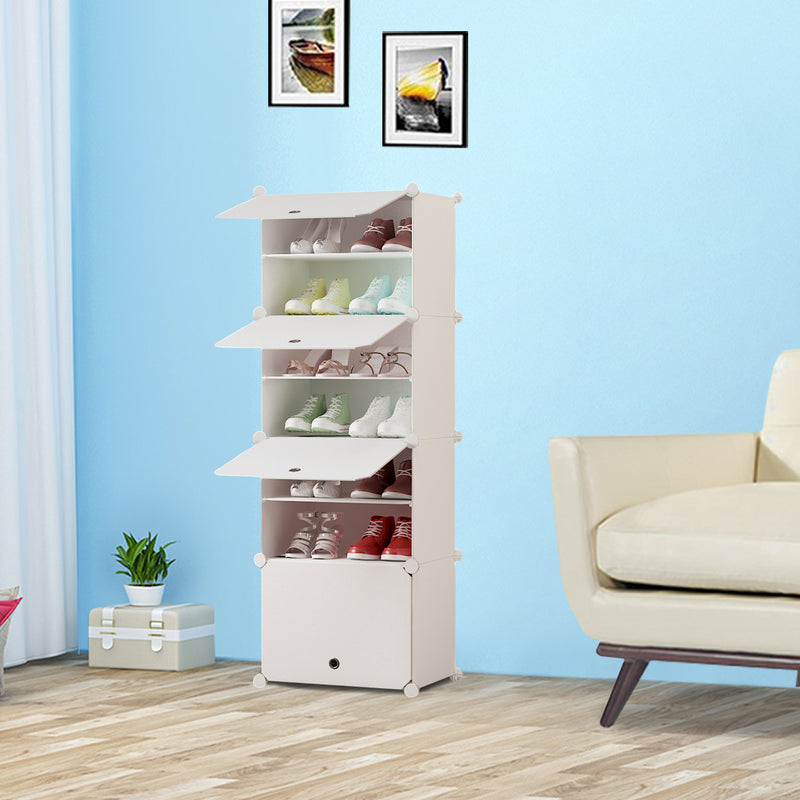 7 Tier Shoe Rack Organizer White PP Plastic Stackable Cabinet with Cover