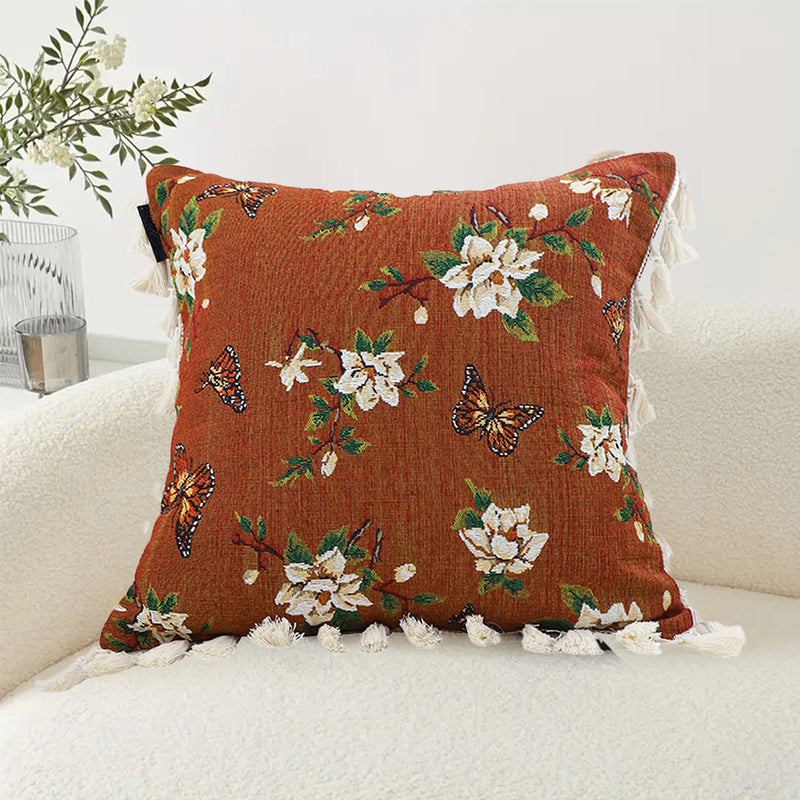 2X Velvet Throw Pillow Cushion 45x45cm 15cm Caramel Butterfly Flower Tassel