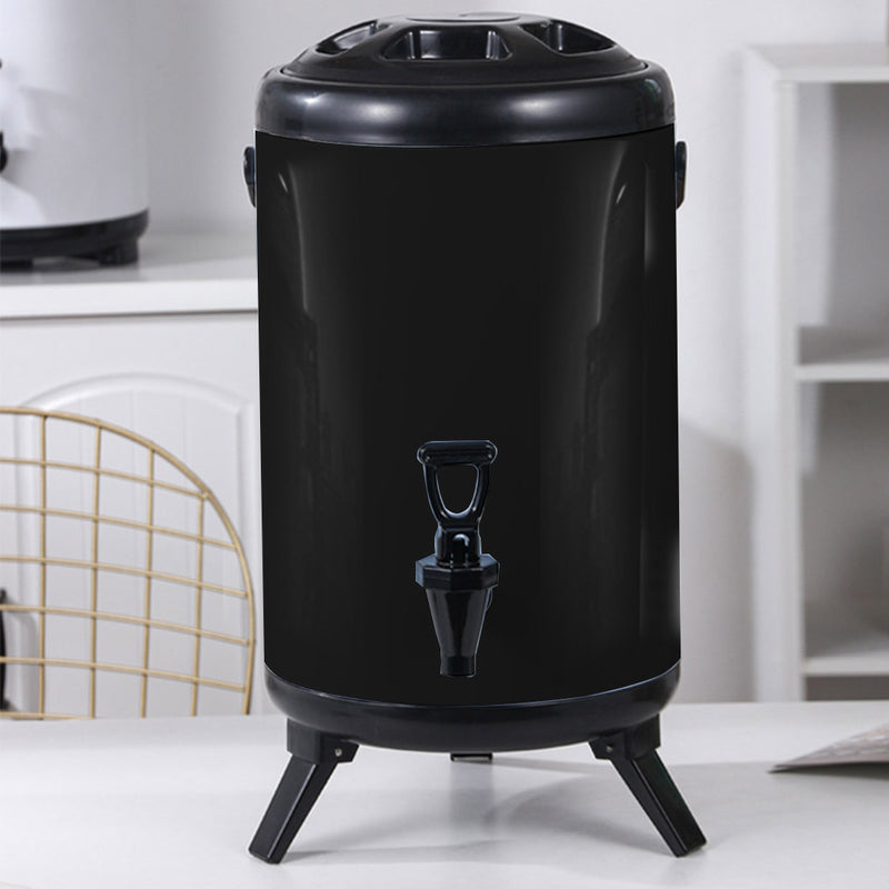 4X 12L Stainless Steel Insulated Milk Tea Beverage Dispenser With Faucet Black