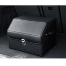 Leather Car Boot Organizer Box Foldable Portable Storage With Lock Black Small