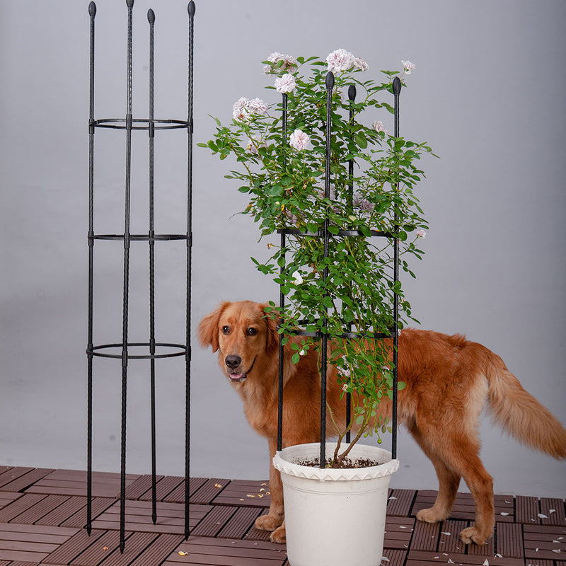 2X 133cm 4 Bar Steel Trellis Vine Support Frame With Adjustable Rings Black