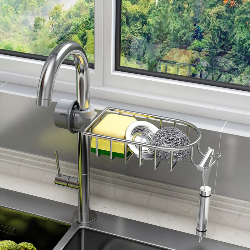 2X Silver Aluminum Kitchen Sink Organizer Soap Sponge Caddy Rack Storage Drainer
