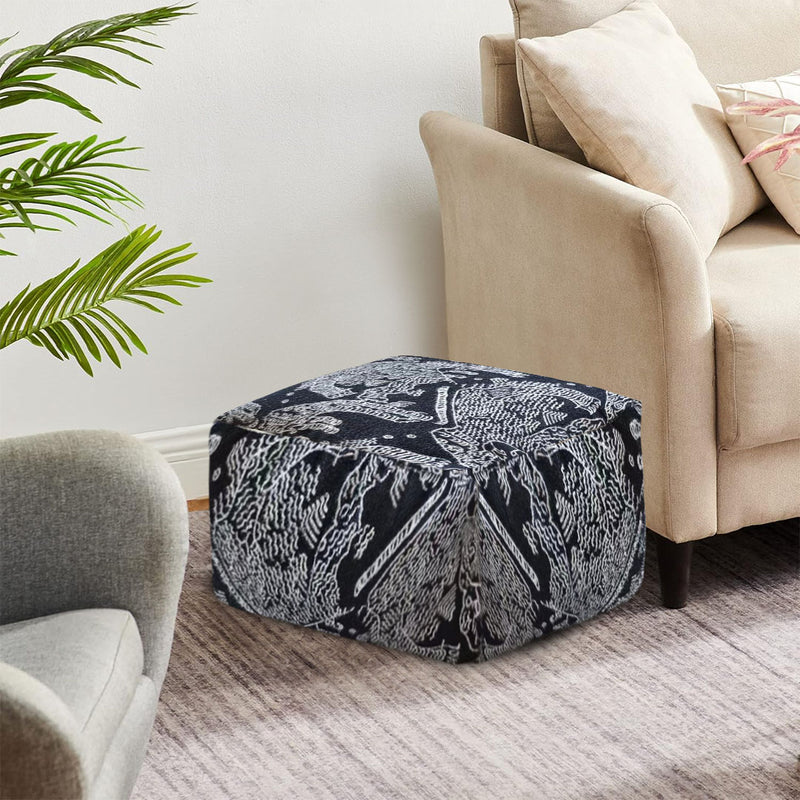 Squared Pouffe Velvet Cotton Blend 55x55x30cm Black Seat Cushion Footstool