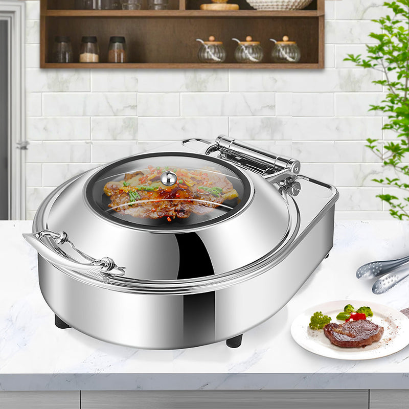 Stainless Steel Round Chafing Dish 6L Buffet Food Warmer with Lid Silver