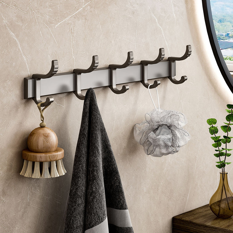 Wall Mounted Aluminum Towel Rack 37cm Black Space Saving Durable Hooks