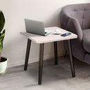 White Ceramic Side Table 40cm Stone Pattern Black Metal Legs Modern Design