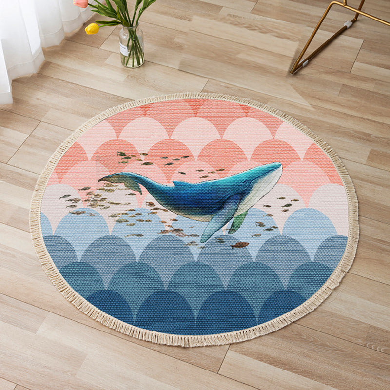 2X 120cm Round Polyester Area Rugs Tassels Shark Print Multicolor Non Slip