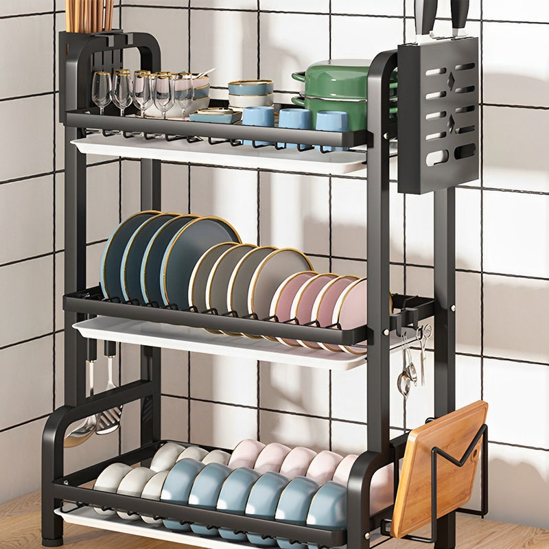 2X 3 Tier 62cm Black Carbon Steel Countertop Dish Rack Cutlery Board Holders