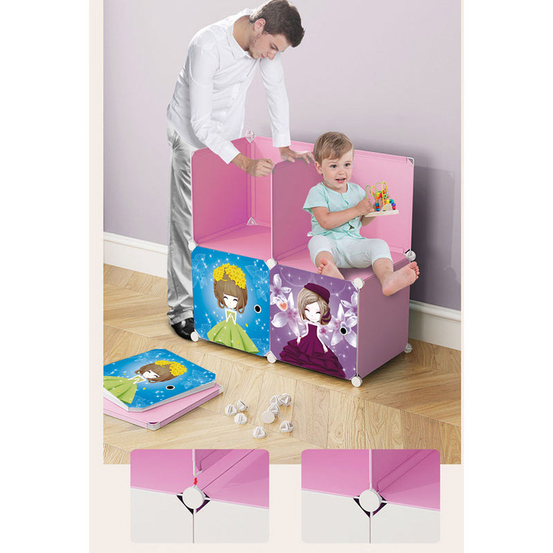 10 Cubes Portable Wardrobe Plastic 110.5x37x165cm Pink Princess