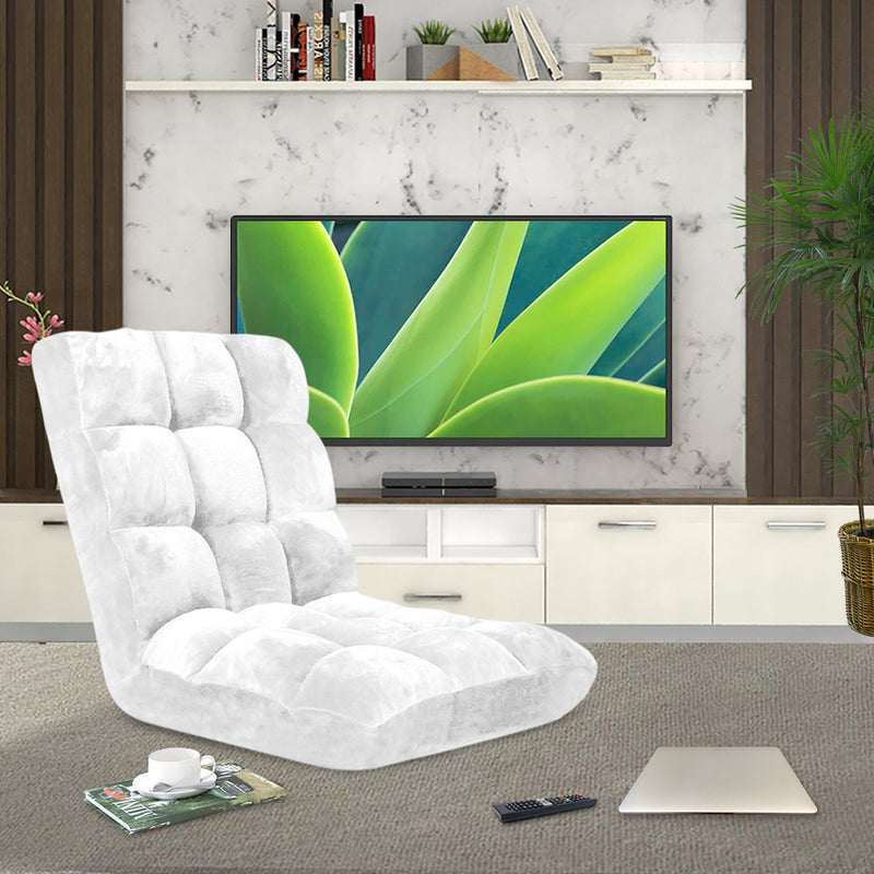 Floor Recliner Folding Lounge Sofa Futon Chair Plush White Adjustable 6 Angles