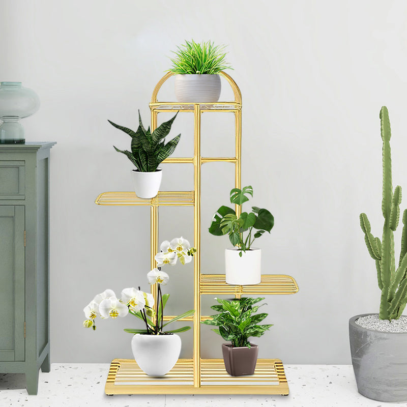 2X 4 Tier 5 Pots Metal Plant Stand Gold 82cm Indoor Office