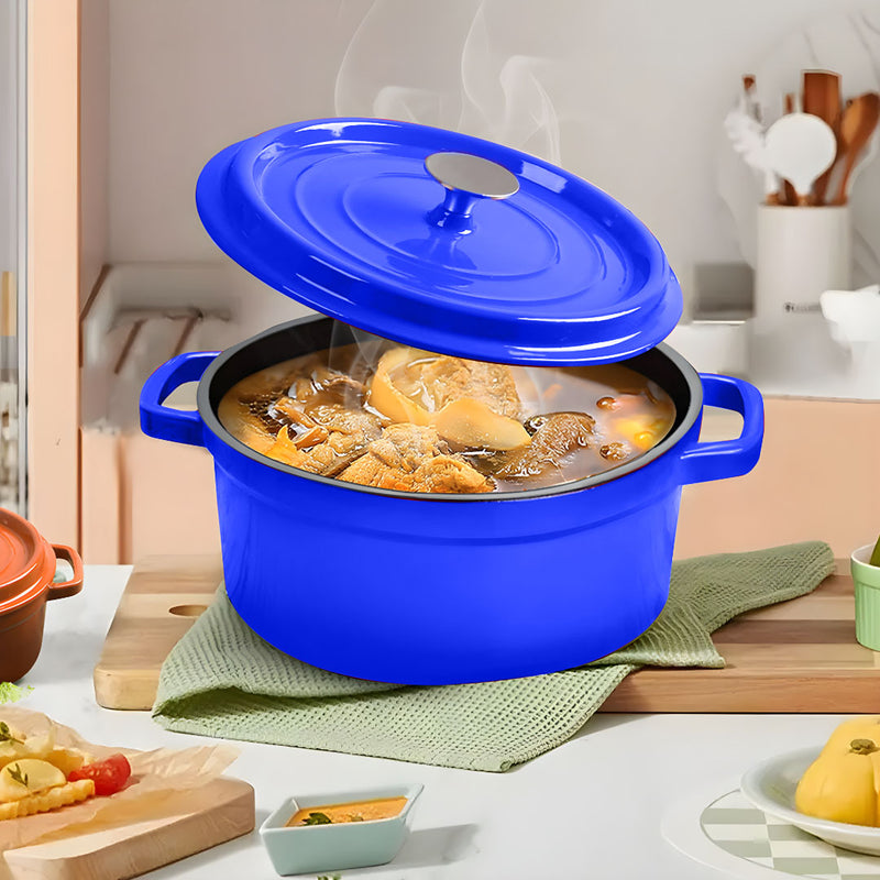 Cast Iron Enamel 24cm Casserole Stew Pot With Lid 3.6L Blue Dishwasher Safe