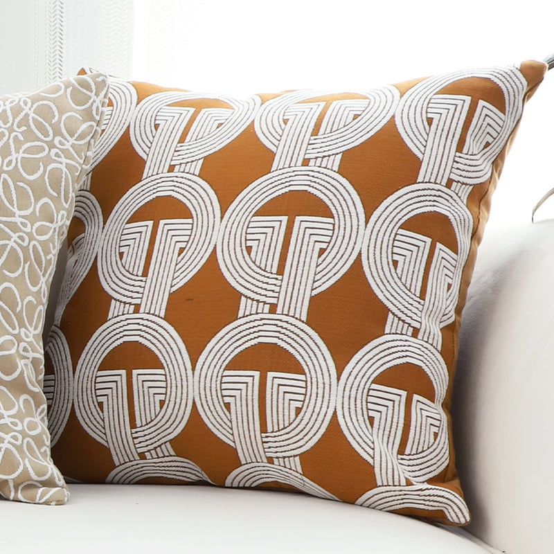 2X 50cm Brown Circular Chain Jacquard Throw Pillow Decorative Square Home Decor