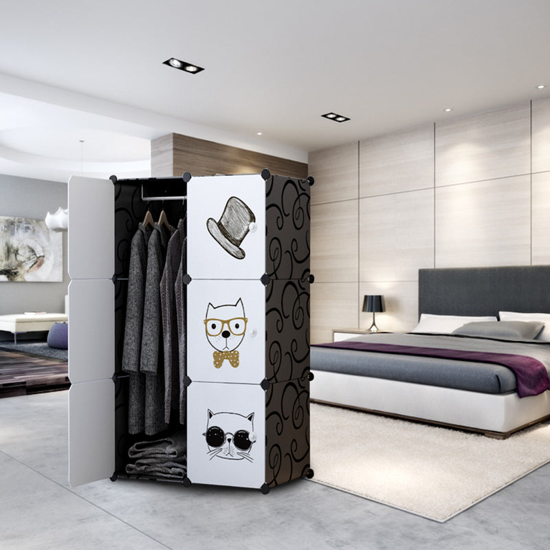 6 Cubes Portable Modular Wardrobe Polypropylene Waterproof Black Easy Assemble