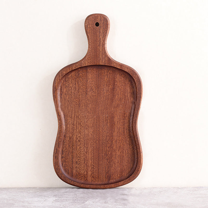 40cm Brown Ebony Wood Serving Tray Paddle With Handle Raised Edges