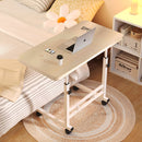 White Maple Bedside Table 40x80cm Movable Desk with Wheels White Metal Frame