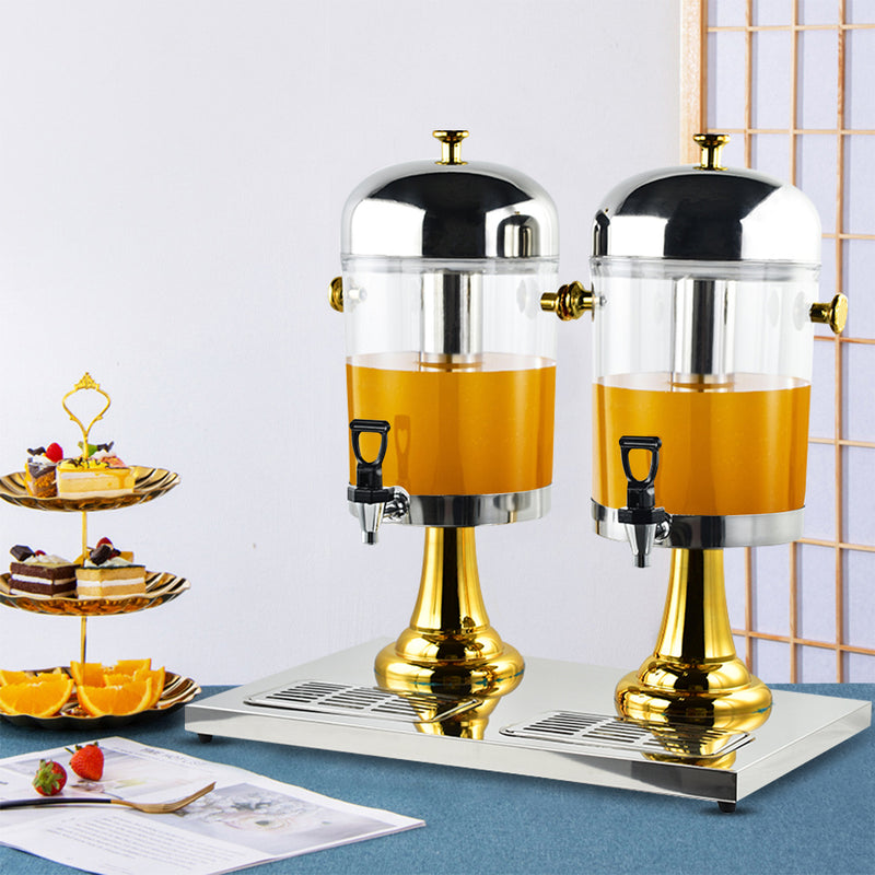 Dual 16L Commercial Stainless Steel ABS Transparent Beverage Dispenser Gold Silver