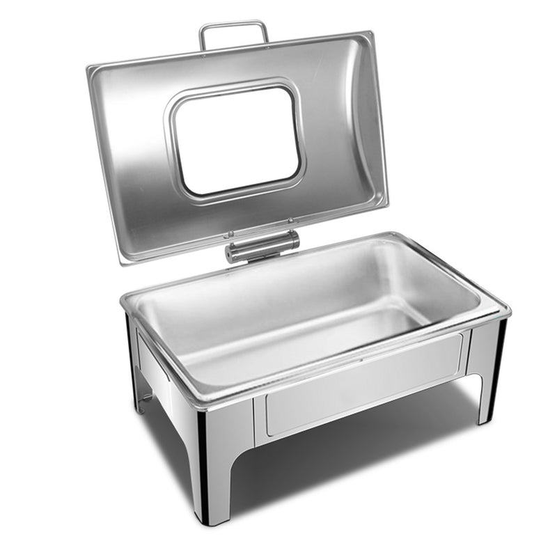 9L Rectangular Stainless Steel Roll Top Chafing Dish Glass Window Lid
