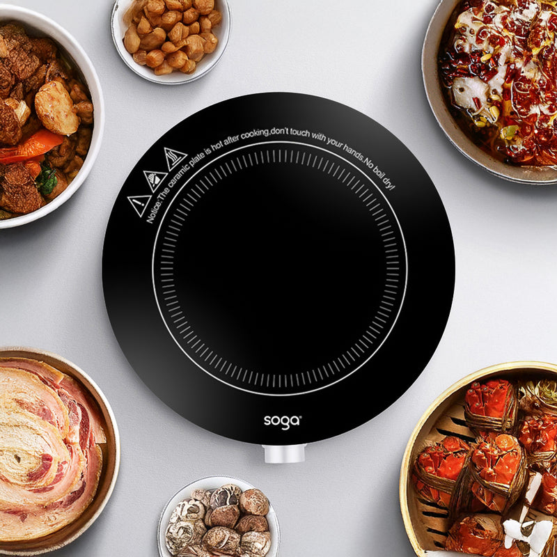 26cm Smart Induction Cooktop 2000W Portable Black Glass Top LED Display Knob