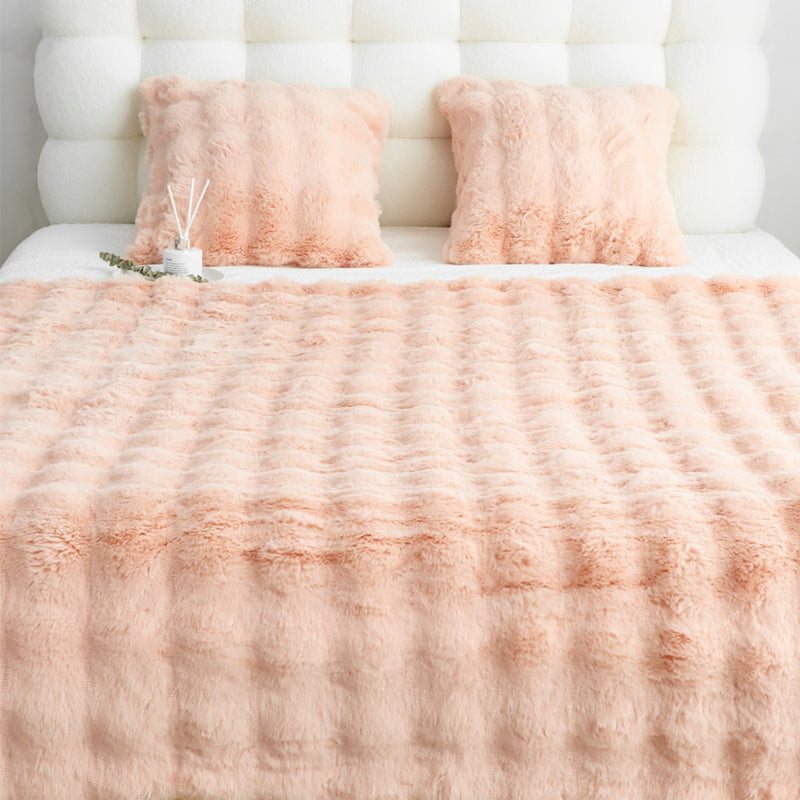 2X Throw Blanket 60X200cm Polyester Faux Rabbit Fur Pink Double Layer