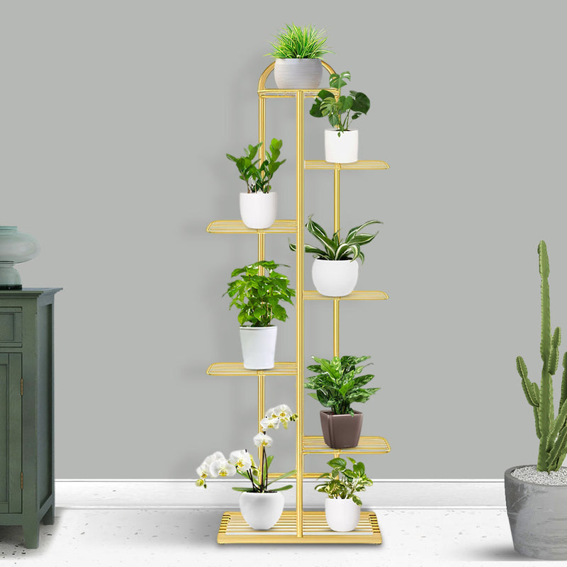 2X Gold 7 Tier Metal Plant Stand 8 Pots Tall Indoor Flowerpot Display Rack
