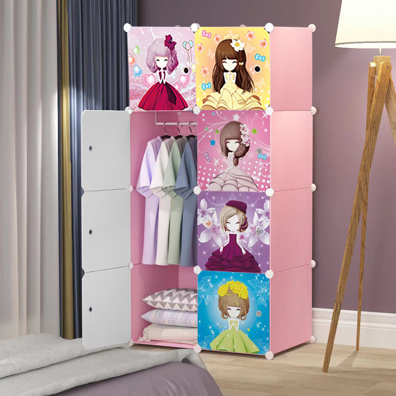 8 Cubes Princess Design Portable Wardrobe Polypropylene Panels 75x37x146cm Pink