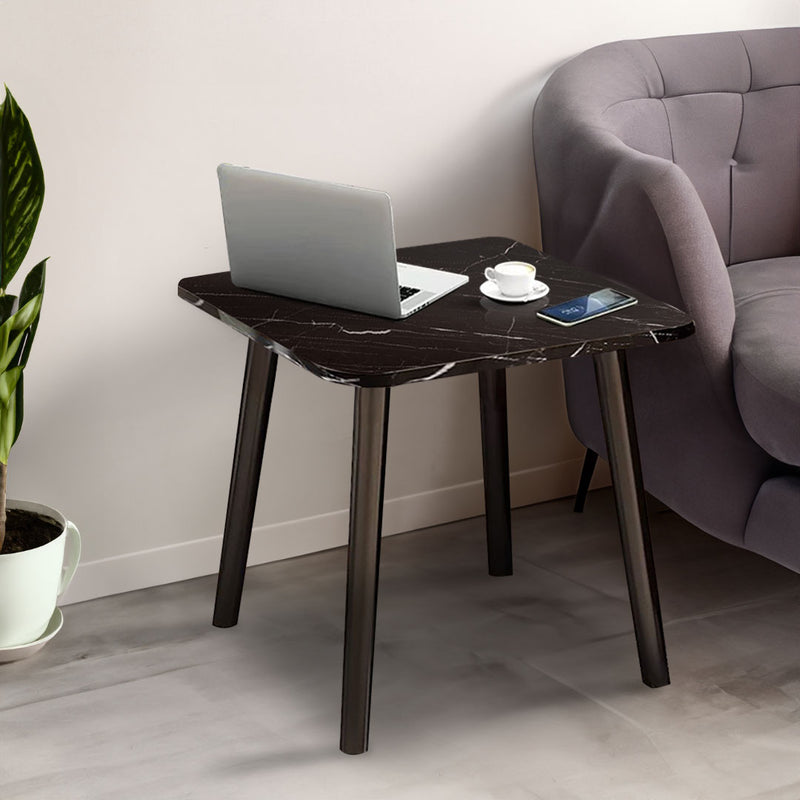 Black Ceramic Side Table Stone Pattern Metal Legs 40x40x42cm Compact