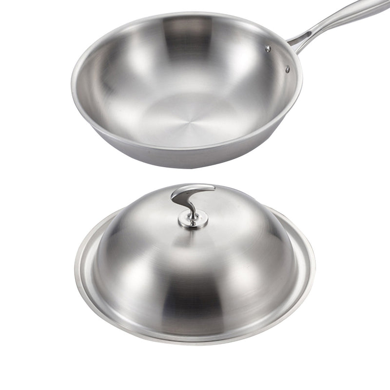 2X Stainless Steel Fry Pan 32cm Non-Stick Skillet with Lid Dishwasher Safe