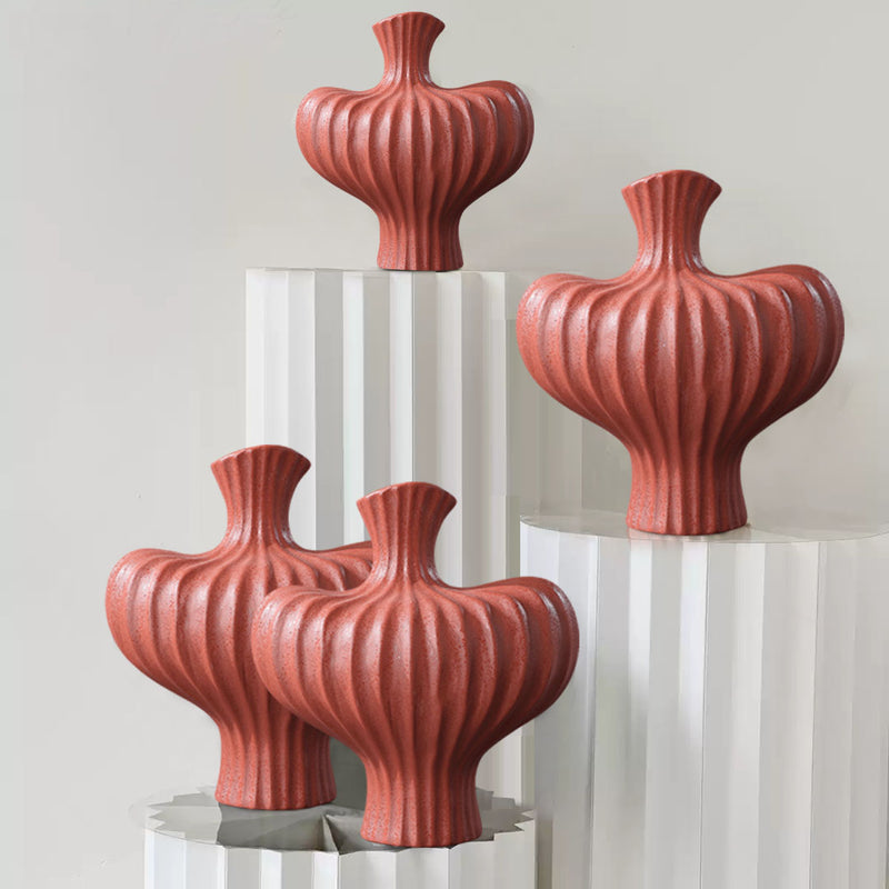 2X Handmade Ceramic 28X30cm Ornament Vases Matte Red Countertop Decor