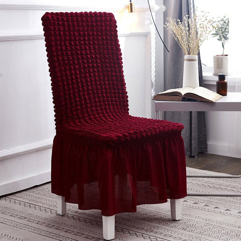 2X Burgundy Polyester Stretch Chair Covers With Ruffle Skirt Seat Protectors