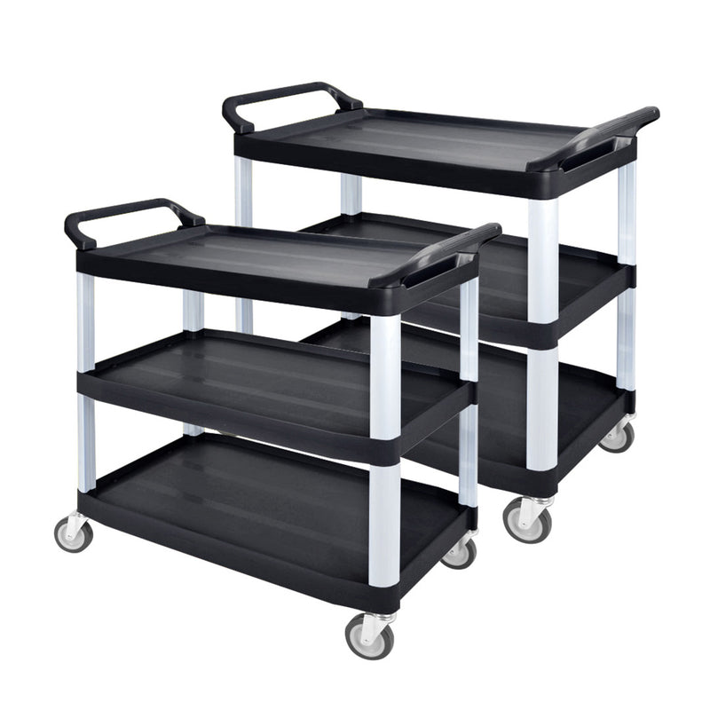 2X 3 Tier Food Cart Steel Frame Pvc Shelves Large 950x500x960 4 Inch Tpr Wheels