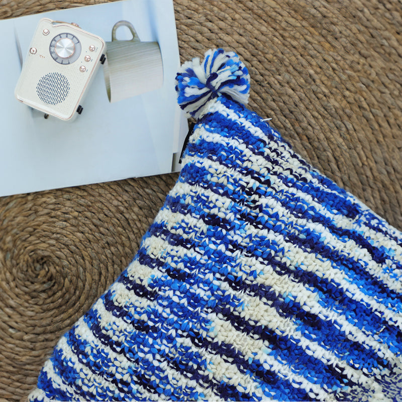 Throw Pillow Knitted Polyester 45X45X14Cm Decorative Soft Deep Sea Blue Gradient