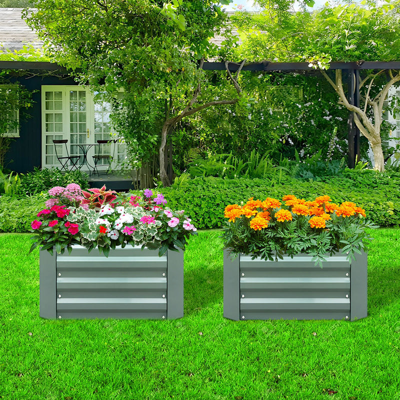 2X 100cm Square Galvanized Iron Raised Garden Bed Green Rust Resistant Planter