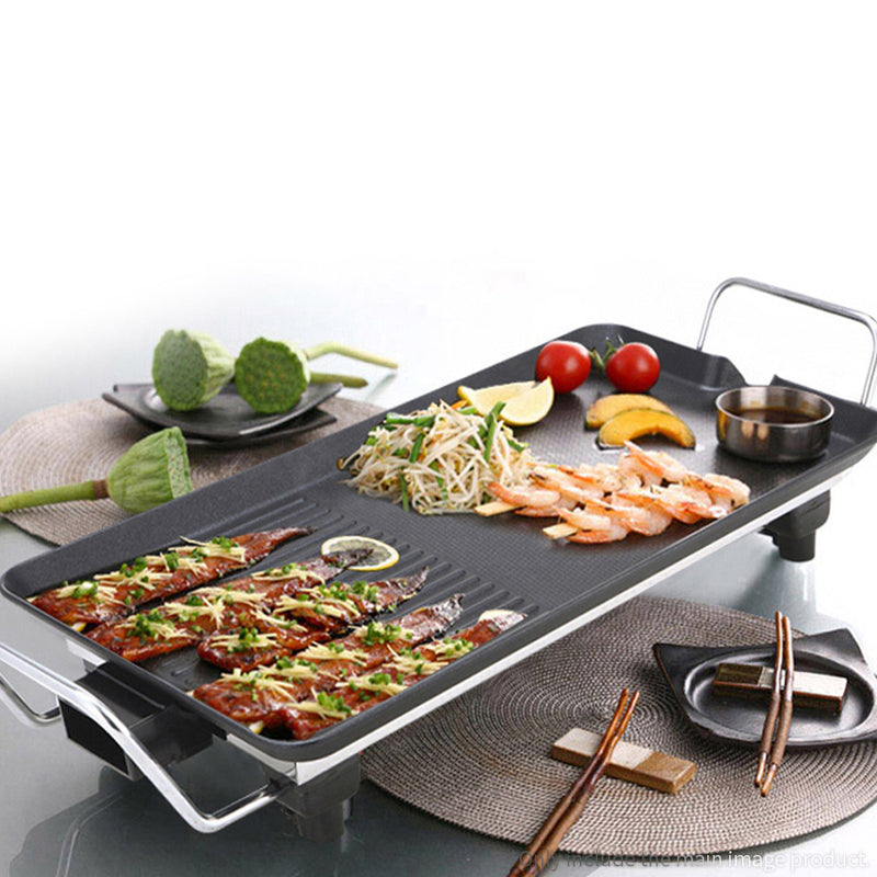 48cm Electric Teppanyaki Grill Non Stick Dual Surface 1800W Black 3 To 5 Person